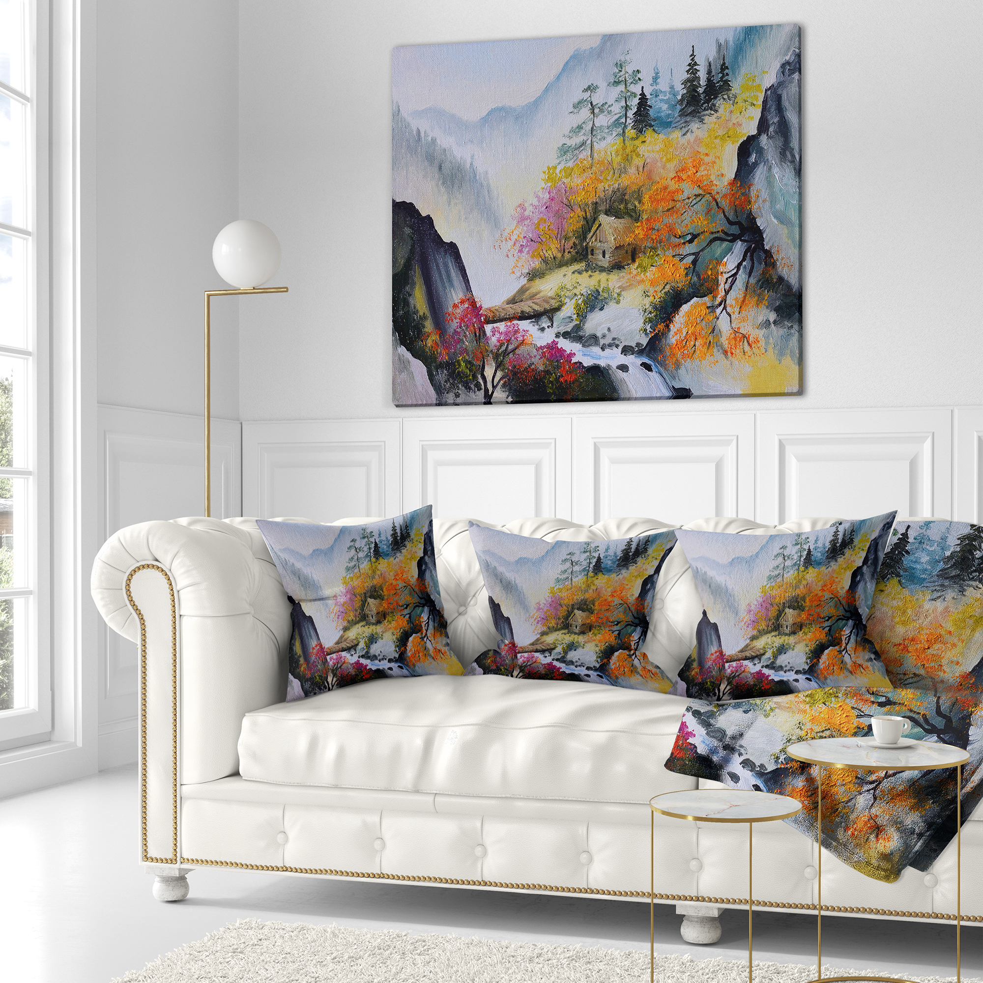Designart House in the Mountains - Landscape Printed Throw Pillow - 16x16