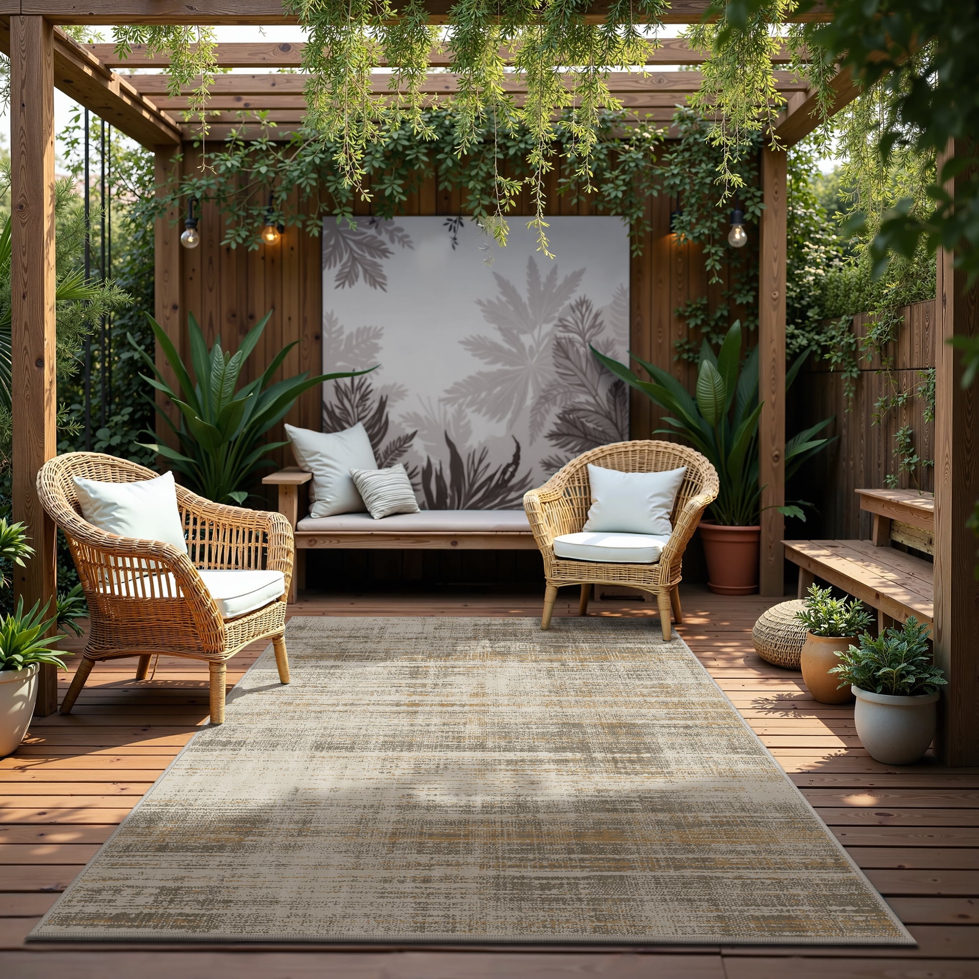 DEORAB Outdoor Rugs 9'X12' Chenille Patio Rug Three-Layer Material Imitation Silicone Spot Molding Camping Outside Rv Mat,Brown