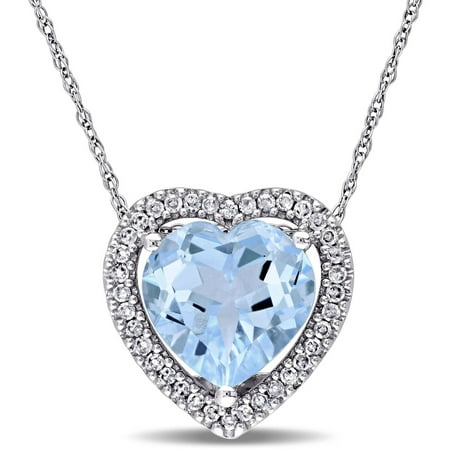 Tangelo 4-1/3 Carat T.G.W. Blue Topaz and 1/5 Carat T.W. Diamond 10kt White Gold Halo Heart Pendant, 17