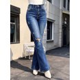 thumbnail image 3 of Women's High Rise Straight Leg Jeans Distressed Ripped Frayed Cuffed Roll Up Hem Stretch Denim for Casual Dark Blue, 3 of 6