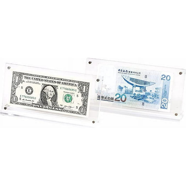 IEEK Acrylic Dollar Bill Display Case Dollar Frame Clear Paper Money  Holders Currency Ticket Protector Paper Money Frame for Bill Collectors,7.3  x 3.5 Inch,4 Pack… 