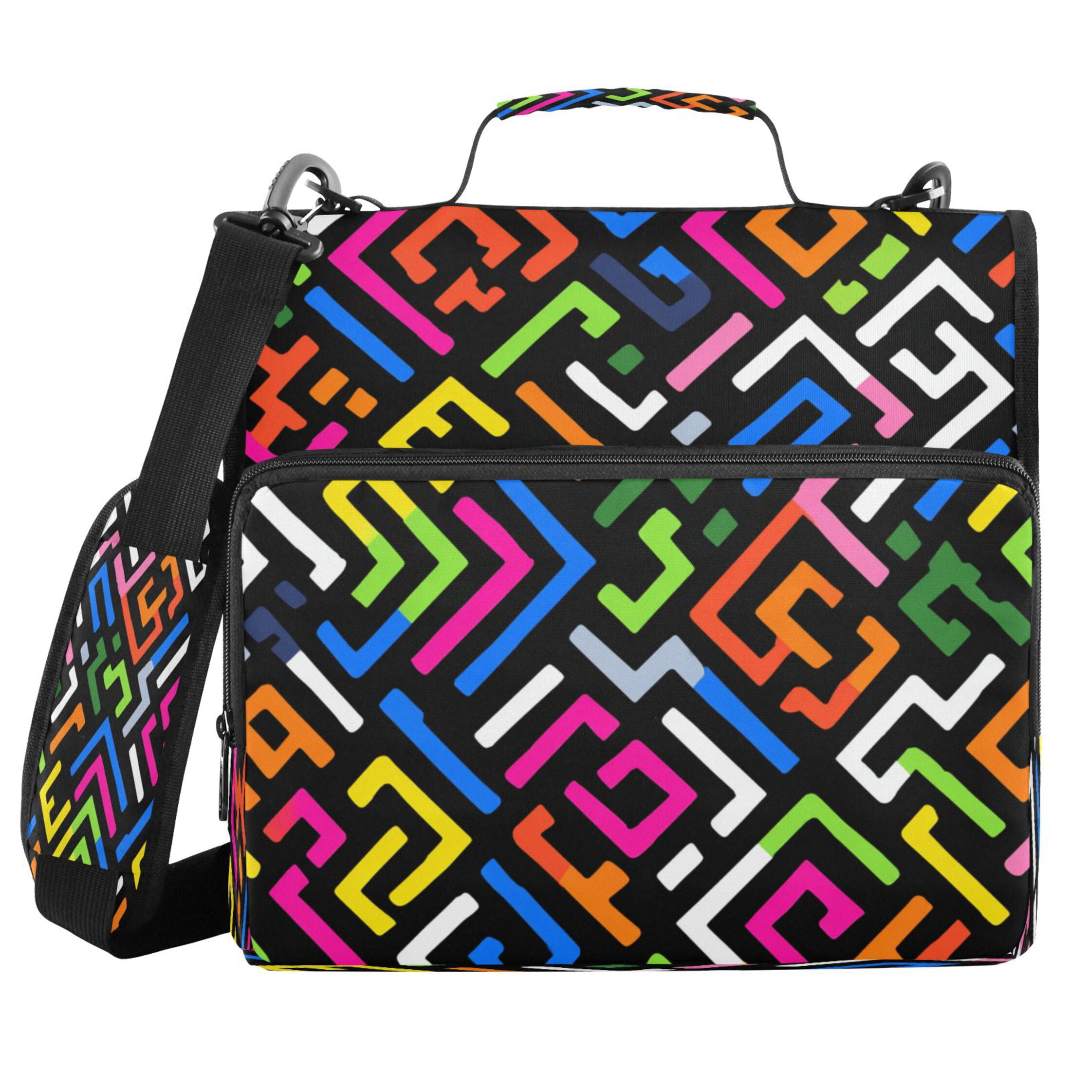 3 Ring Zipper Binder Stationery Organizer for Study Work Home Travel, All-Purpose File Folder Storage Bag for Daily Document Organization Multicolor Geometric Puzzle