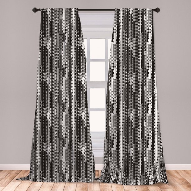 Black and White Curtains 2 Panels Set, Modern Geometric Square Triangle