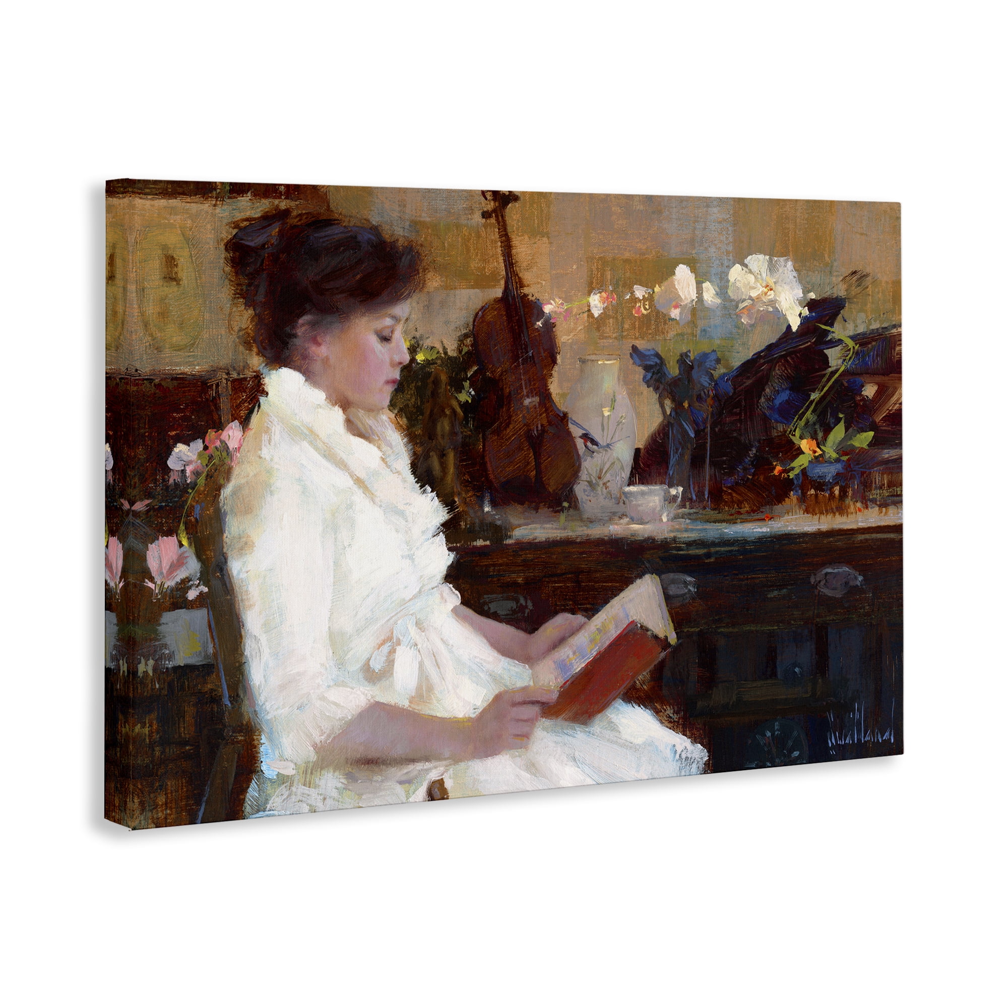 Stupell Industries Classic Girl Reading Novelty Painting Gallery Wrapped Canvas Art Print Wall Art, 24 x 16