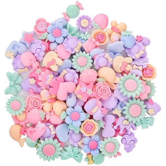100 Pieces 3D Candy Color Resin Flower Bow Fruit Animal Flatback Button for DIY Hair Clip Headband Scrapbooking Embelishments
