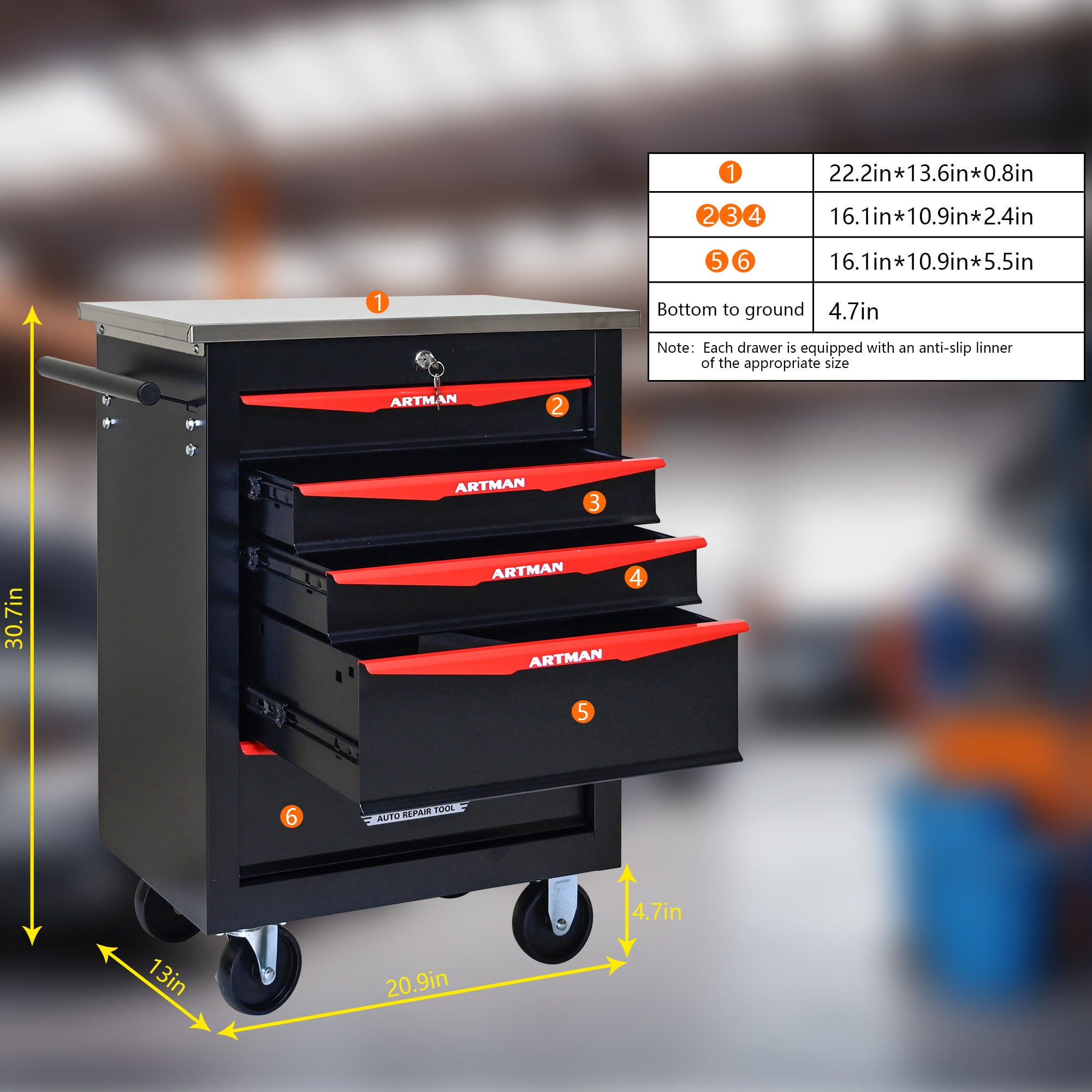 Aukfa Tool Box 5-Drawer Rolling Tool Chest Combination Workbench for Workshop Garage, Black