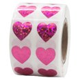 thumbnail image 1 of Pink Sparkle Holographic Heart Stickers, 0.5 Inch Wide, 1000 Labels on a Roll, 1 of 3