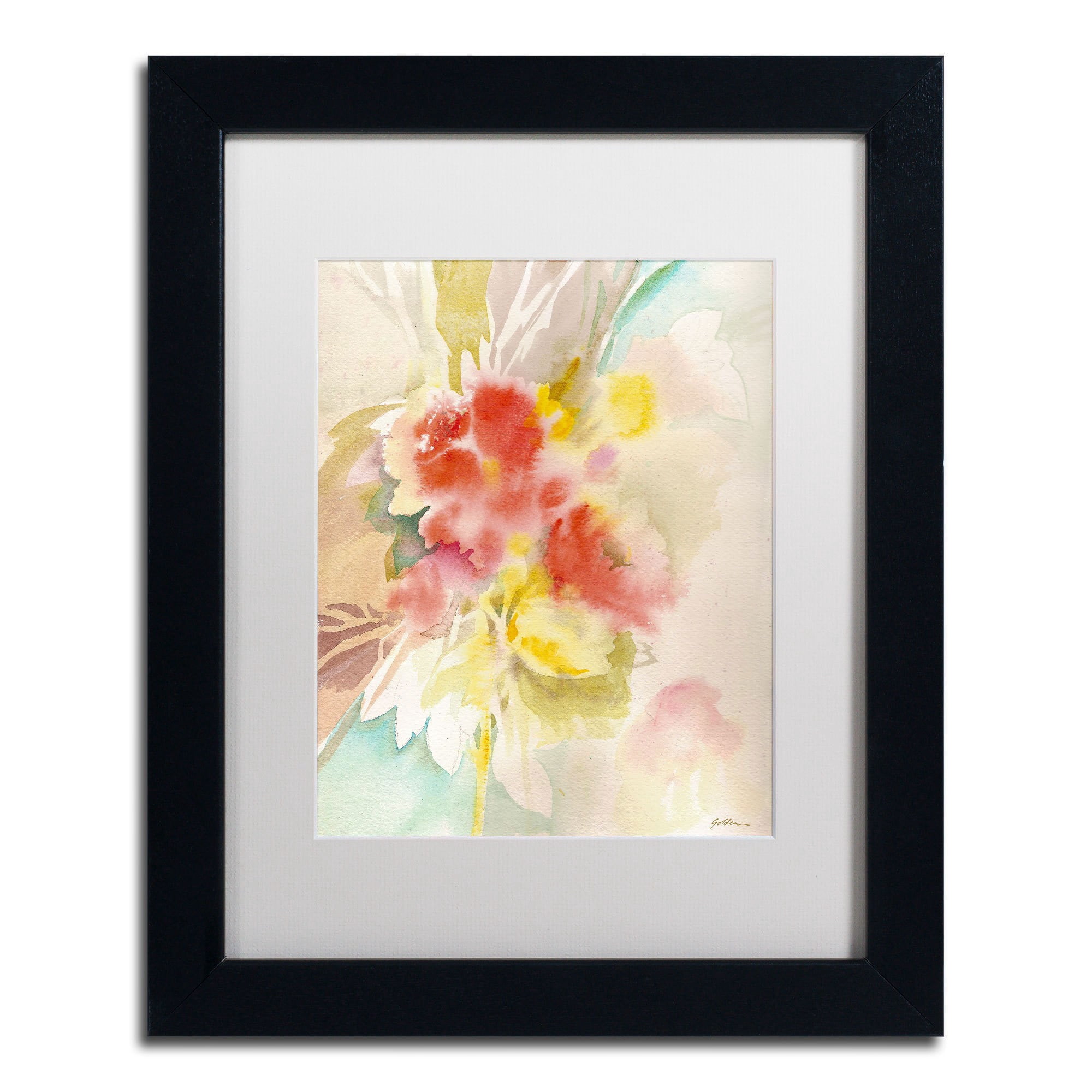 Trademark Fine Art "Red Flower Shadows" Canvas Art by Sheila Golden, White Matte, Wood Frame