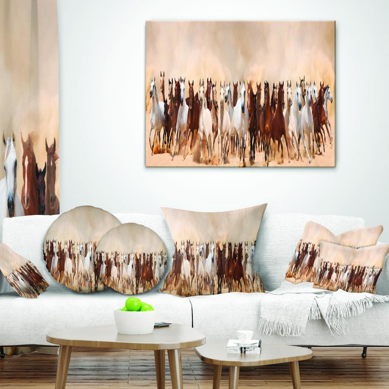 Designart Horses Herd in Sand Storm - Landscape Photography Throw Pillow - 16x16