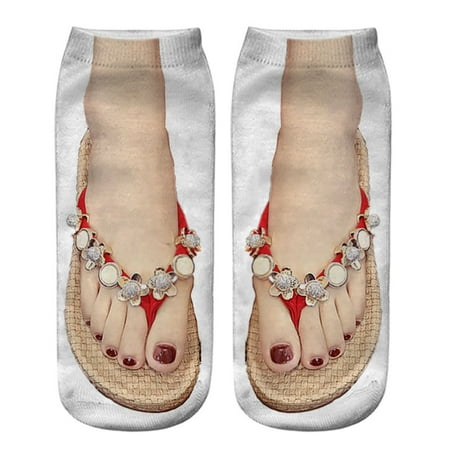 

3D Pattern Sandals Print Socks Running Socks Women Personality Low Ankle