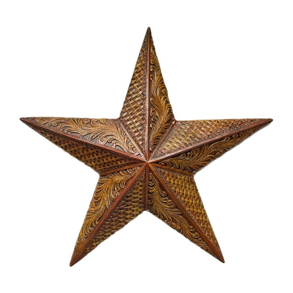 Western Star Wall Decor Tooled Leather Look Rustic Barn Star 14.5" Brown