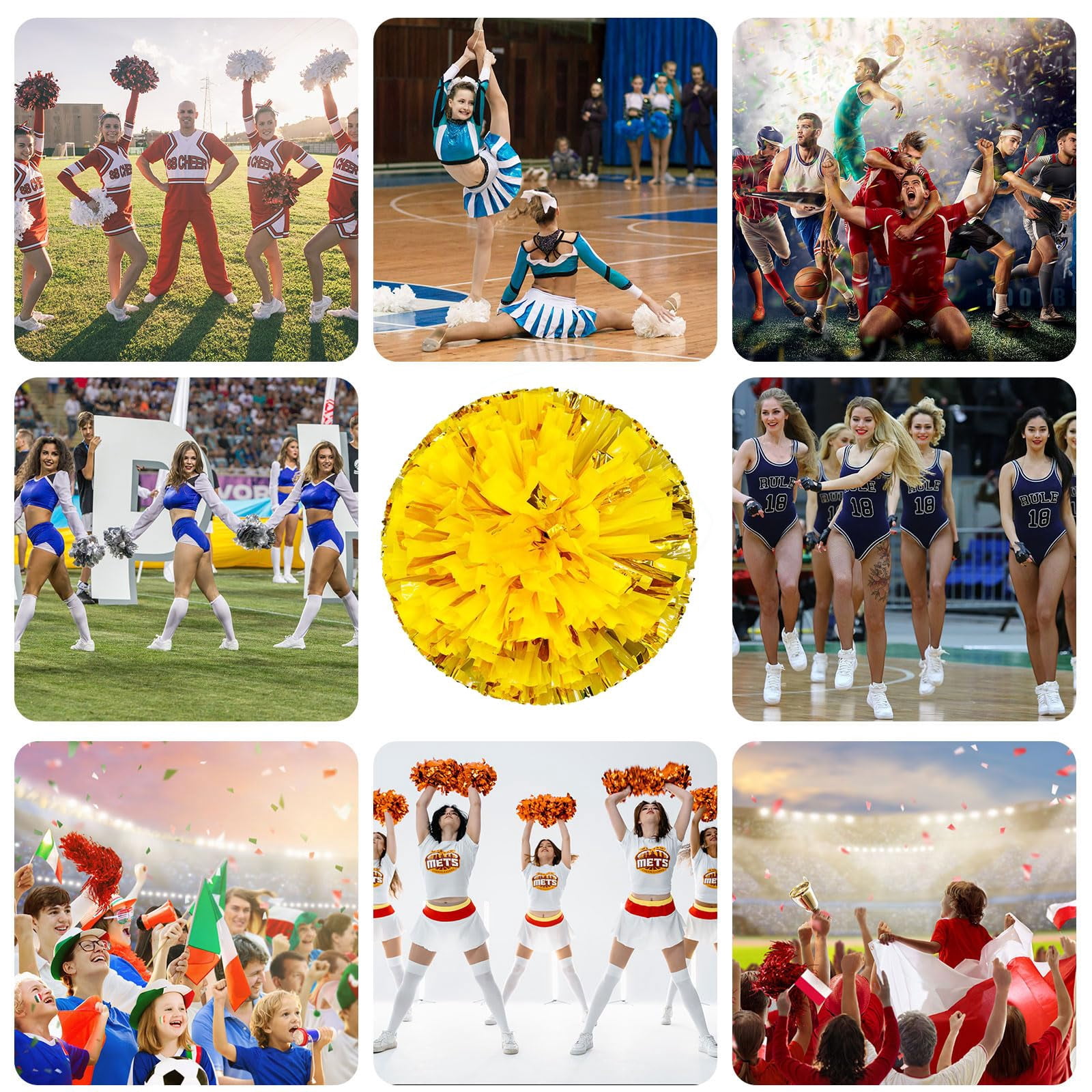 8 Pcs Cheerleading poms,13.7inch pom poms Cheerleading with Four Finger Payment Cheer Pom Pomsfor Dance, Matches, Team Spirit Sports,activity