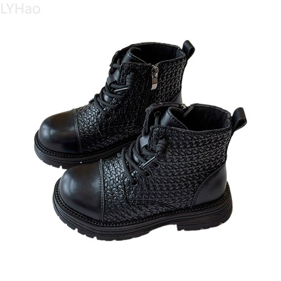 LYHao Children's Woven Fall And Winter Boots For Girls Soft Sole Short Booties For Toddlers Stylish For Boys And Girls Ideal For Everyday Wear ,Girls Boots Sizes 10 Black(3.5-4 Years)