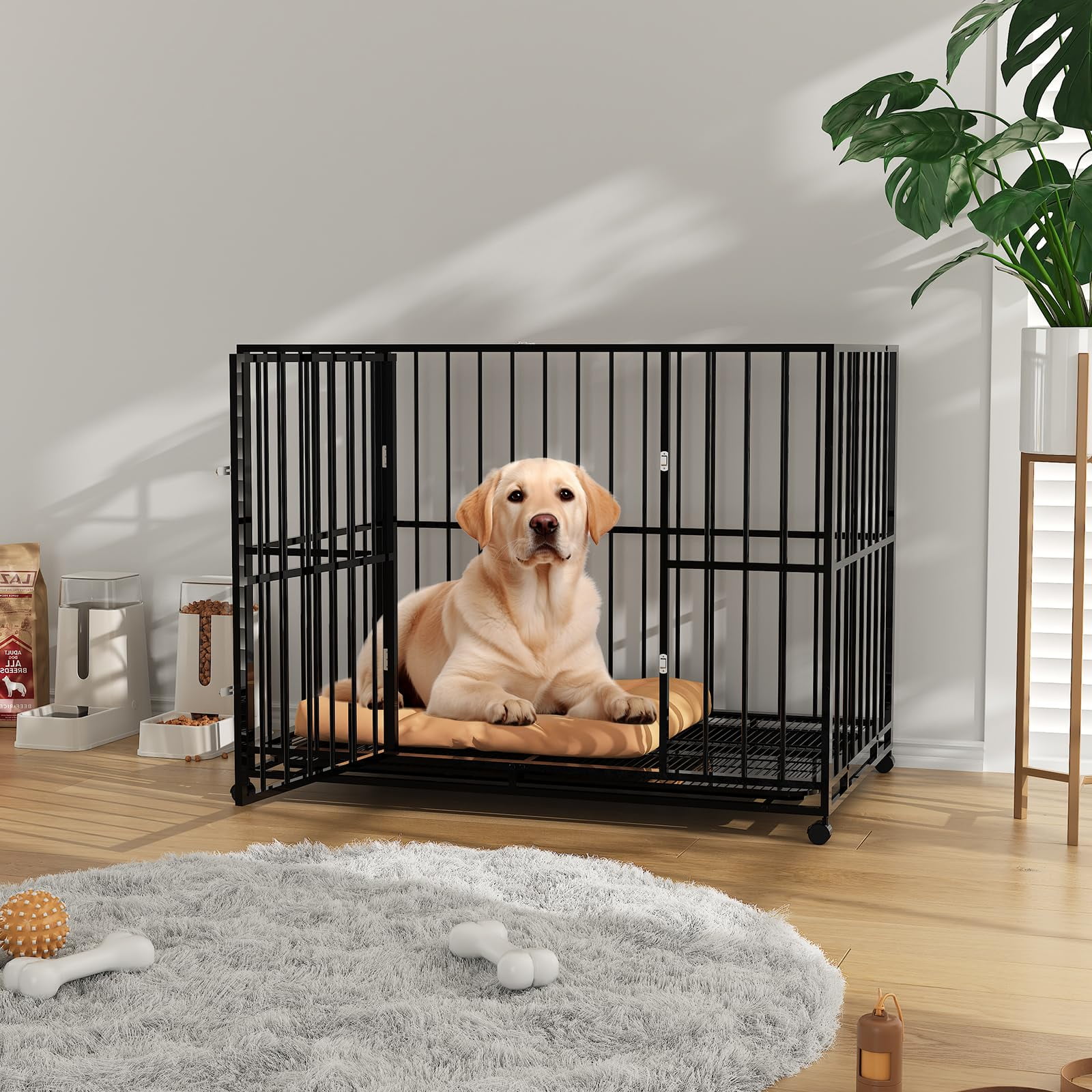 Heavy Duty Stainless Steel Dog Crate for Large Breeds – Indestructible, Escape-Proof Kennel, Locking Wheels, Collapsible Design, Chew-Resistant, Easy Clean, Indoor/Outdoor, Size: 42 Inches