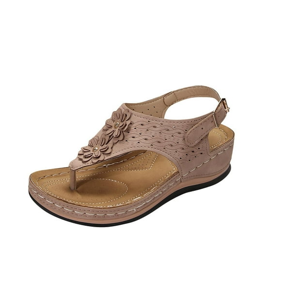 Hopeusnice Wedges Shoes for Women Non-Slip PU Materials Summer Shoes Breathable Wedge Heel Thong Sandals Trendy Women's Wedges Shoes Soft Roman Flexible Walking Shoes Pink 40
