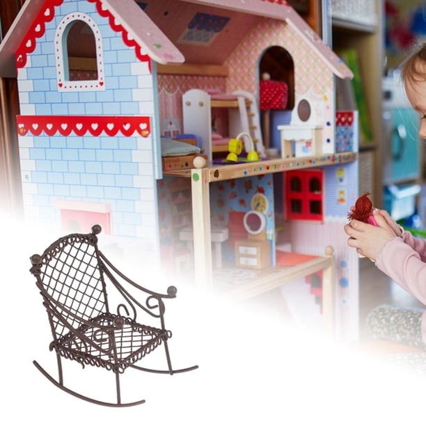 Modelo de mini silla de mecedora de hierro en mini, accesorios creativos sólidos robustos muebles de casa de muñecas para adornos de casas de muñecas Café