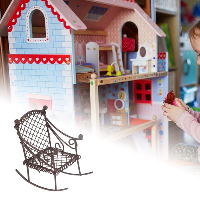 Silla mecedora de hierro en miniatura, accesorios de decoración de modelo de mini silla muebles de casa de muñecas pequeños para adornos de micro Café