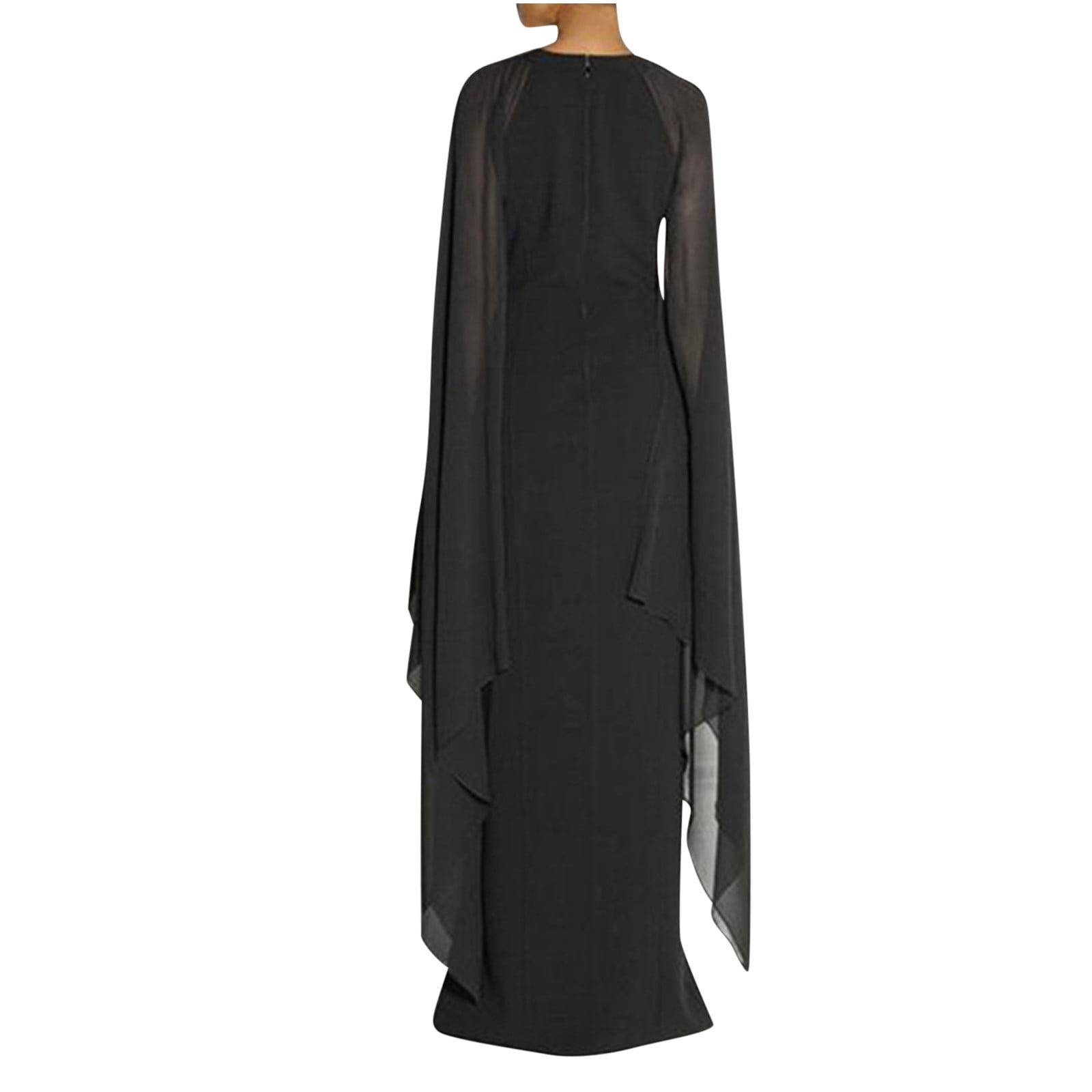 Evening Dress for Women Formal Maxi Cape Split Long Dress Plus Size Floor Length Party Maxi Gowns Elegant Classy (X-Large, Black)