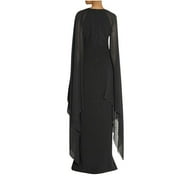 Evening Dress for Women Formal Maxi Cape Split Long Dress Plus Size Floor Length Party Maxi Gowns Elegant Classy (X-Large, Black)