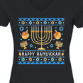 thumbnail image 4 of Inktastic Happy Hanukkah Sweater Style Design with Menorah and Dreidel Women's V-Neck T-Shirt, 4 of 5