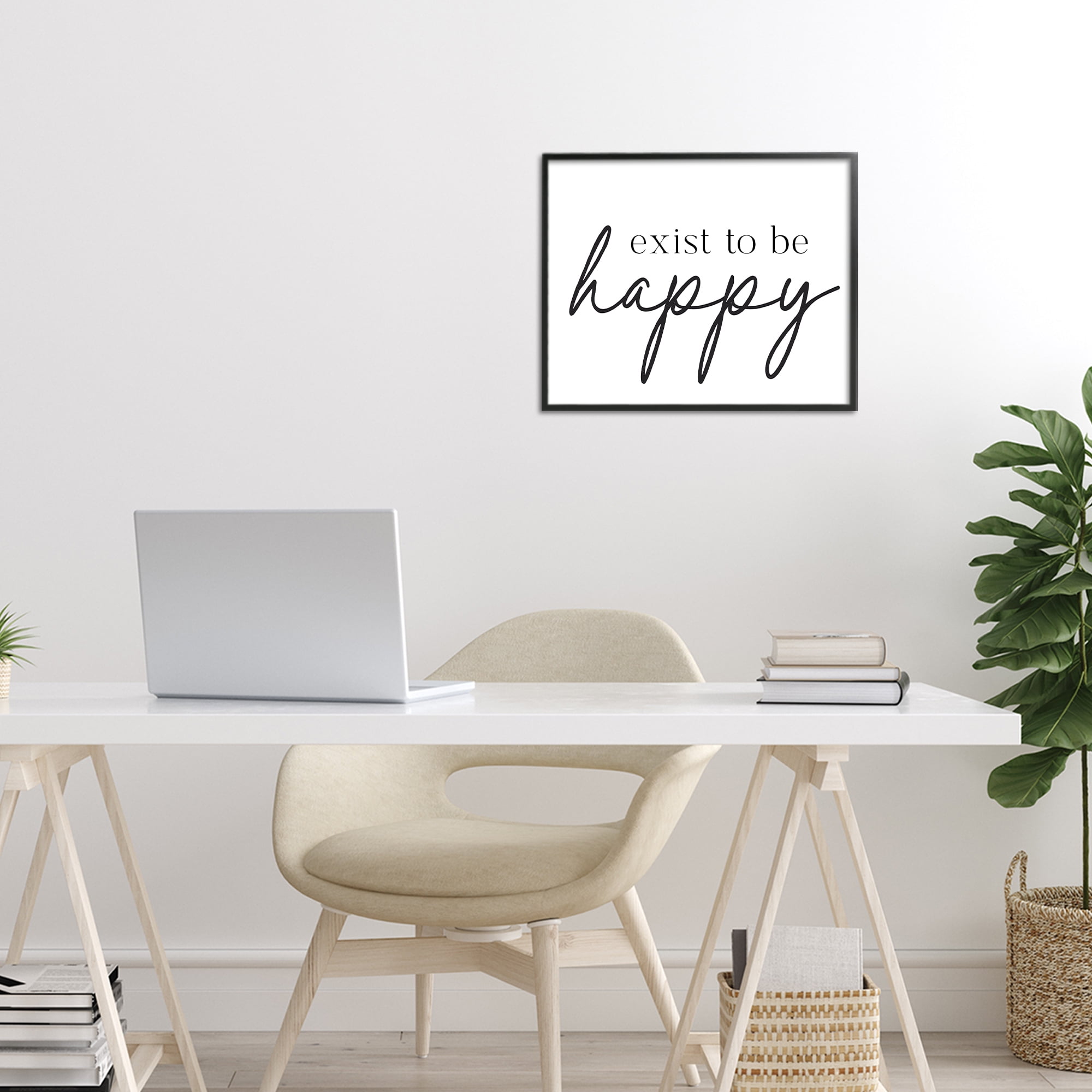Exist To Be Happy Black Framed Giclee Art, design by Lettered and Lined