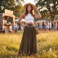 thumbnail image 6 of Womens Boho Linen Maxi Skirt Elastic High Waist Pleated A-Line Flowy Breathable Long Skirt for Summer Beach, Resort, Vacation and Party, 6 of 6