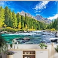 thumbnail image 3 of Nature Forest Mountain Tapestry Green Pine Tree Wall Tapestry for Bedroom Aesthetic Woods Flowing River Landscape Small Tapestries Wall Hanging for Dorm Living Room Decor 60 x 40 Inch, 3 of 7