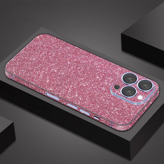 Compatible with iPhone 15 Plus Bling Glitter Sticker Skin Wraps Shiny Sparkle Cute for Women Girls Girly Luxury Sticker 2 Pack Rose