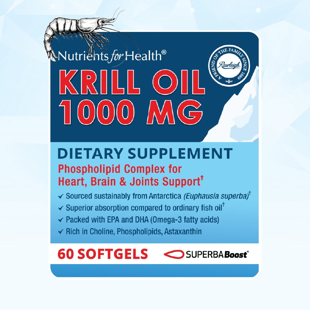 Rawleigh Superba Boost Krill Oil 1000 mg Softgels for Heart Brain & Joint Health, 60 Count