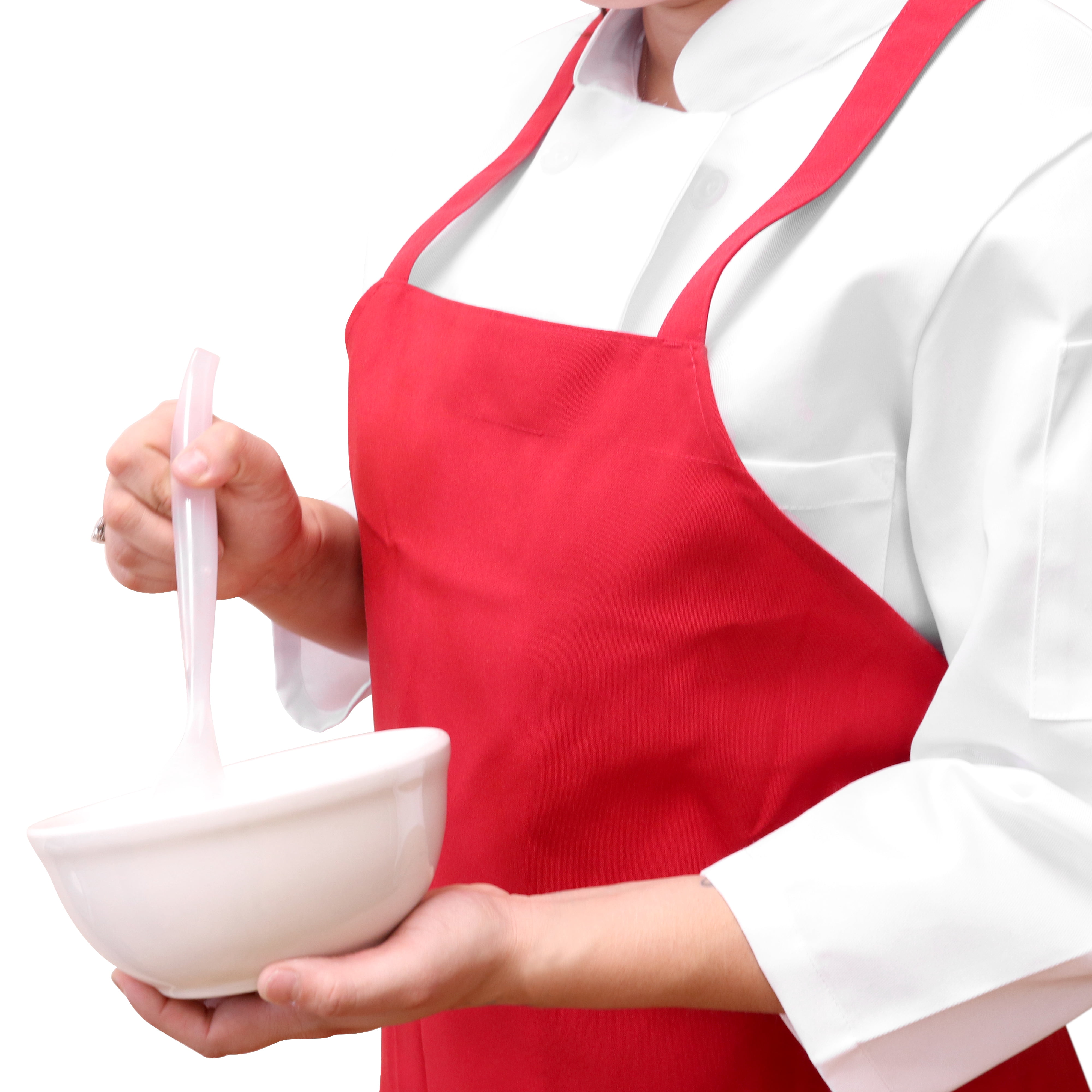 Arkwright Bib Aprons (Bulk Pack of 12), For Cooking, Adjustable Ties, Knee-Length, Spun Polyester, Red