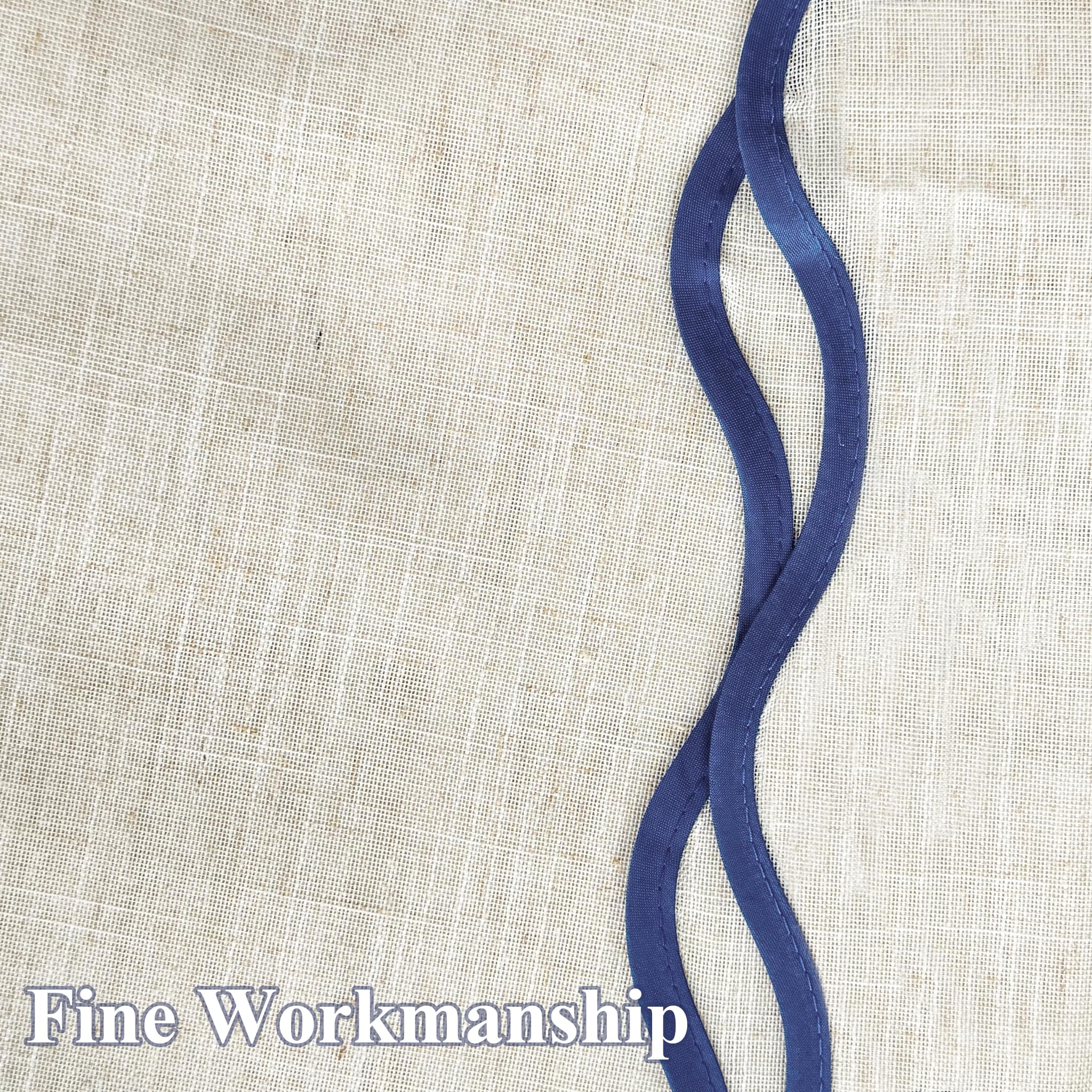 DriftAway Semi Sheer Scalloped Edge Linen Coastal Beach Window Curtains for Living Room Bedroom 2 Panels Rod Pocket Each Size 52 Inch by 96 Inch Navy