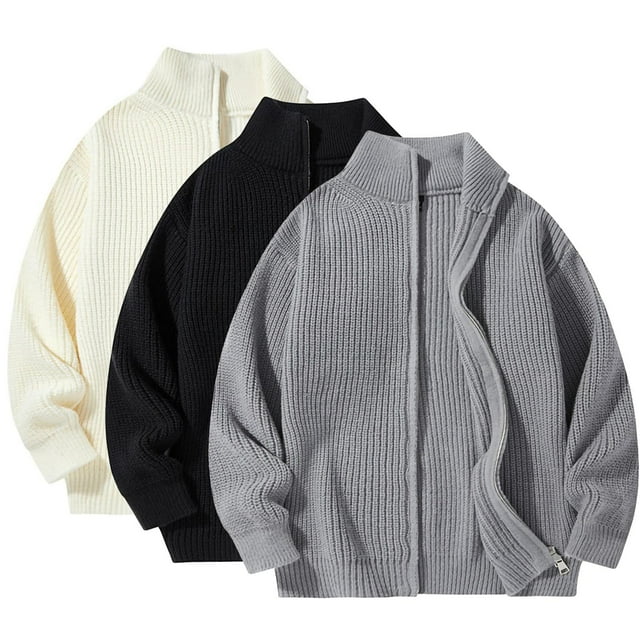 Xcmzpl Mens Zip Up Jackets Stand Collar Full Zip Cardigan Sweaters Long Sleeve Solid Knit Cardigans Lightweight Fall Jacket with Pocket