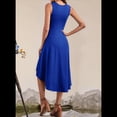 thumbnail image 4 of Vestido de Cóctel de Verano para Mujer, Sin Mangas, con Cintura Fruncida, Fluido, Corte A, Corte Alto y Bajo, Midi, Azul, Talla L, 4 of 6