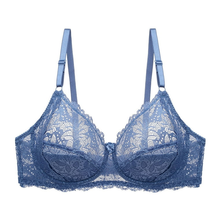 Neutral/Navy Blue Push Up Pad Plunge Lace Bras 2 Pack
