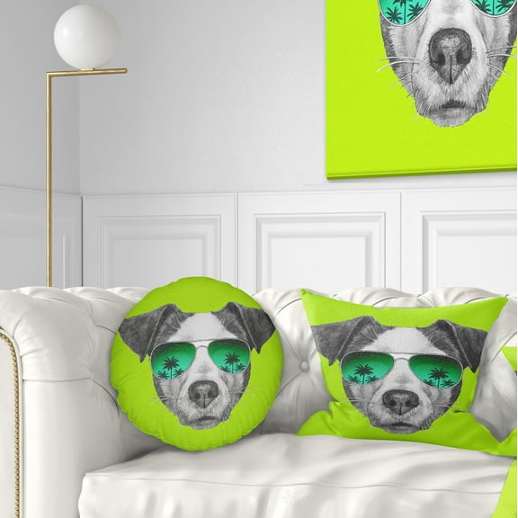 Designart Jack Russell in Green Glasses - Contemporary Animal Throw Pillow - 12x20