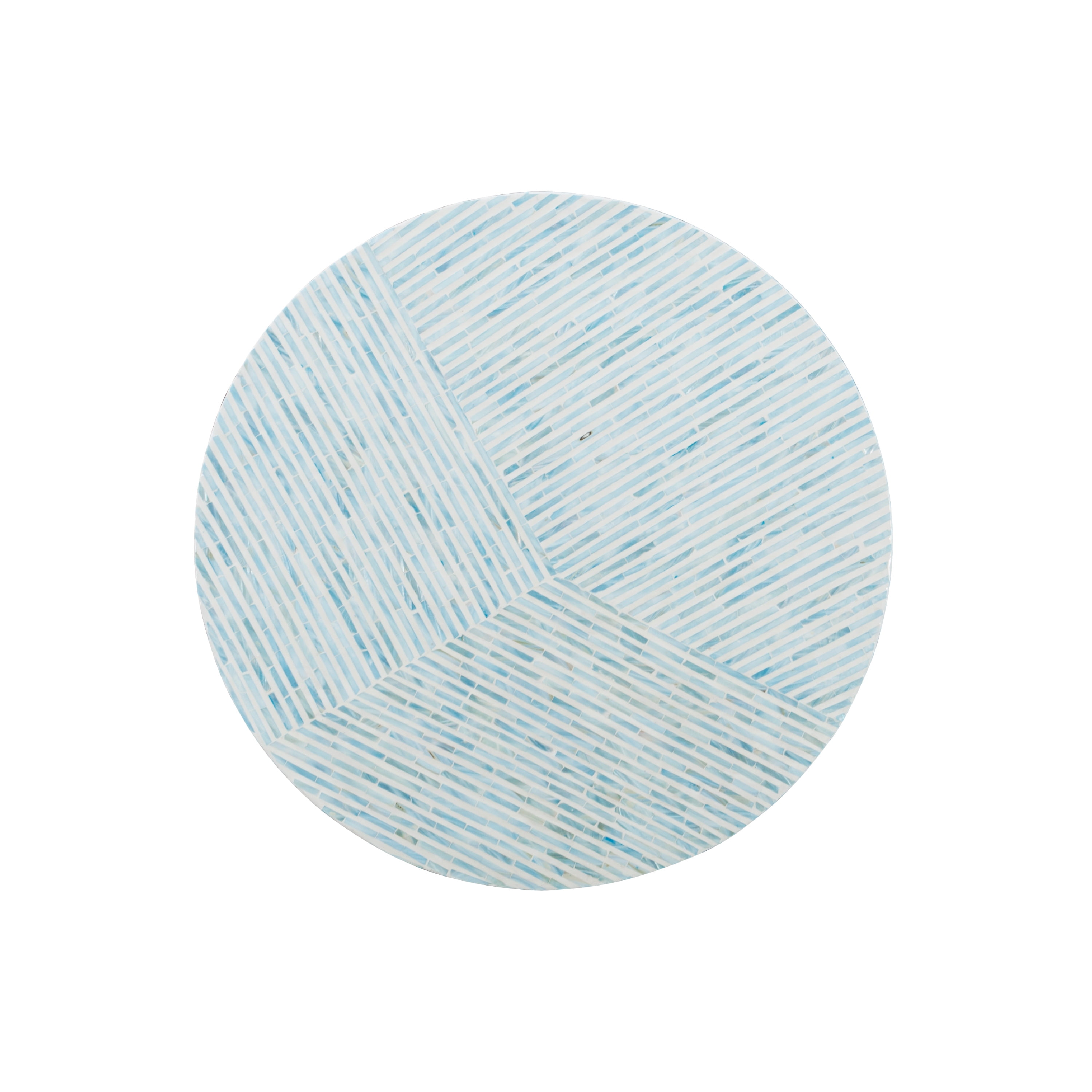 Linon Pomona Round Drum Coffee Table, Blue and Gray Mother of Pearl on White
