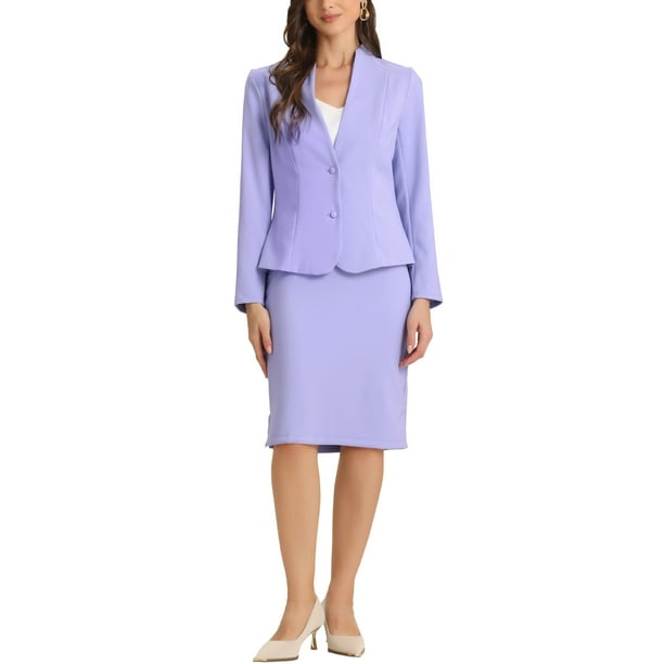 INSPIRE CHIC Conjuntos de Falda para Mujeres Traje Blazer Sin Cuello y Faldas Lápiz 2 Piezas Conjuntos Chic M Lila Claro