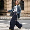 thumbnail image 6 of vigerkar Embroidery Puppy Baggy Barrel Sweatpants Casual Y2K Elastic Drawstring Unisex Wide Leg Pants Lantern Trouser (Navy, L), 6 of 9