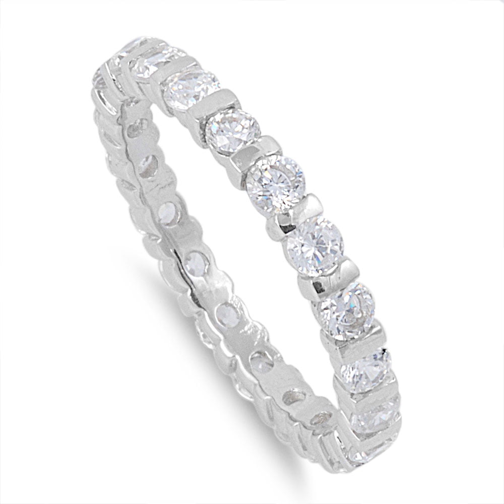 Tension Style Eternity Cubic Zirconia Ring Sterling Silver 925 ...