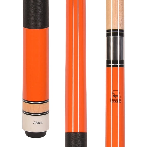 ASKA L2 Orange Pool Cue Stick - 58" Canadian Hard Rock Maple, 5/16x18 Joint, Black Nylon Wrap