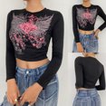 thumbnail image 2 of Moda mujer casual manga larga impresión o-cuello blusa camiseta damas tops Pompotops  gfhjh4833, 2 of 9