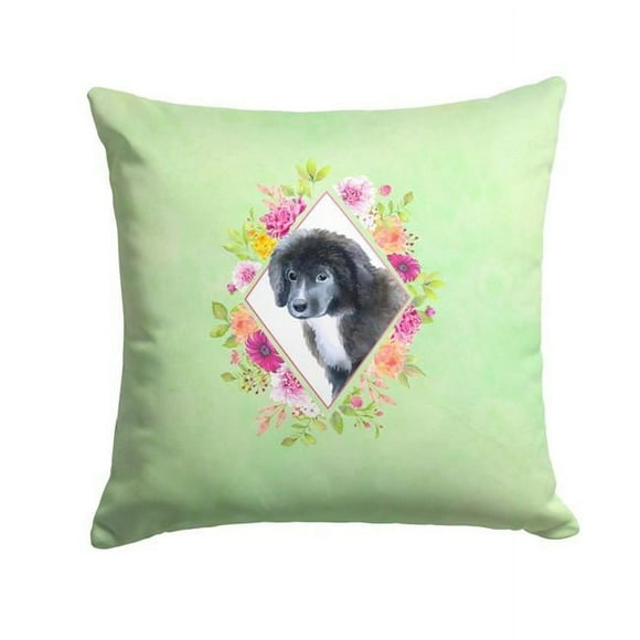Carolines Treasures CK4324PW1414 14 x 3 x 14 in. Newfoundland Puppy Green Flowers Fabric Decorative Pillow