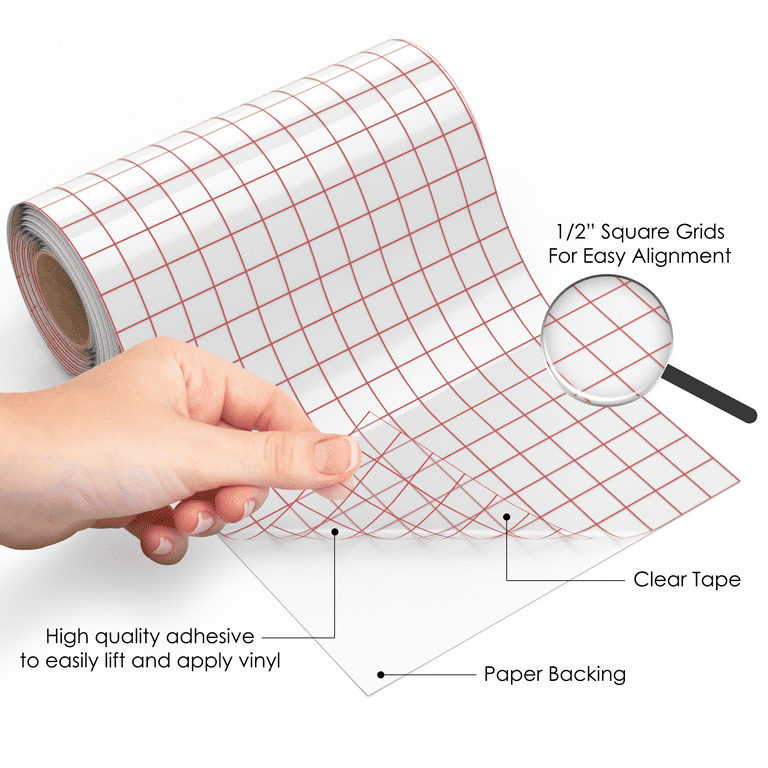 Craftables Clear Vinyl Transfer Paper Tape Roll w/Alignment Grid and Easy Release Paper | 12 x 25' Application Tape for Cameo, Cricut, Vinyl Decals
