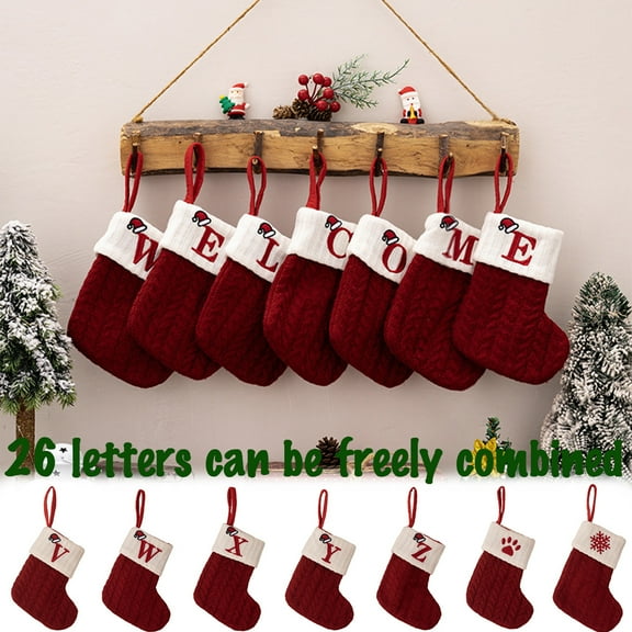 Mini Initial Christmas Stocking Monogram Embroidered Christmas Stocking Red Knit Mini Stocking Christmas Decorations