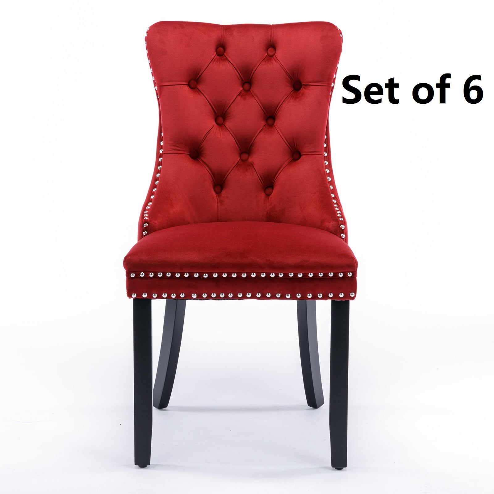 Set of 6 Velvet Fabric Dining Chairs Luxury Tufted Back with Nailed