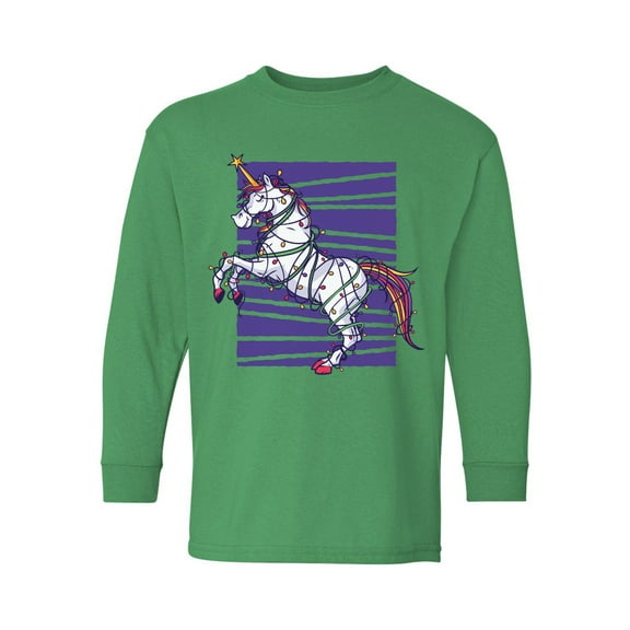 Awkward Styles Christmas Long Sleeve Shirt for Kids Youth Boys Girls Purple Xmas Unicorn Shirt