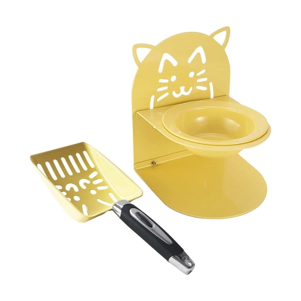 Pala para arena de gatos, cuenco elevado para gatos, suministros resistentes para el hogar, tamiz para gatitos Amarillo