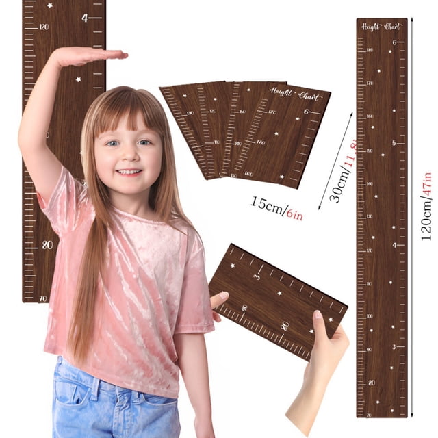 Wooden Kids Growth Chart Ruler, Wall Height Sticker for Boys and Girls, Baby Growth Tracker with Tape Measure, Nursery Room Decor, Easy Install Removable Sponge