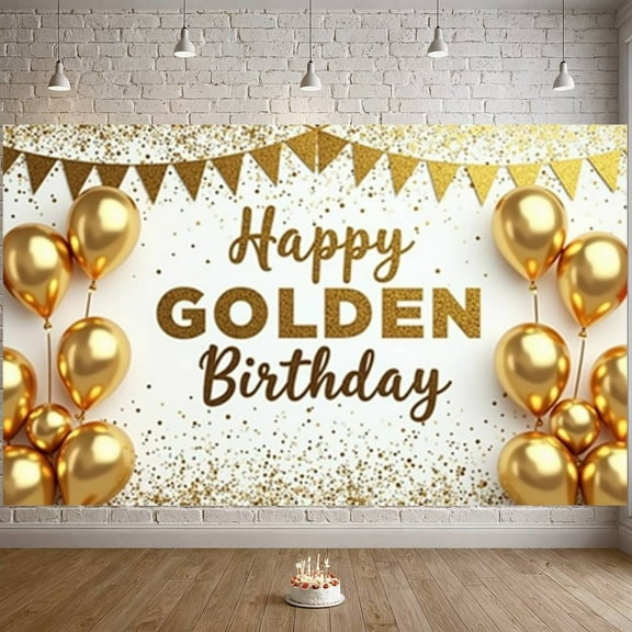 Golden Theme Golden Birthday Banner Glitter Design Banner Balloon Decoration Gold Color Party Banner for Birthday Party Anniversary Celebration Golden Theme Party