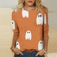 thumbnail image 2 of Odeerbi Halloween Cute Ghost Shirts for Women Vintage Retro Graphic Blouse 2025 Casual Three Quarter Sleeves Round Neck Loose Printed Tops Khaki, 2 of 5